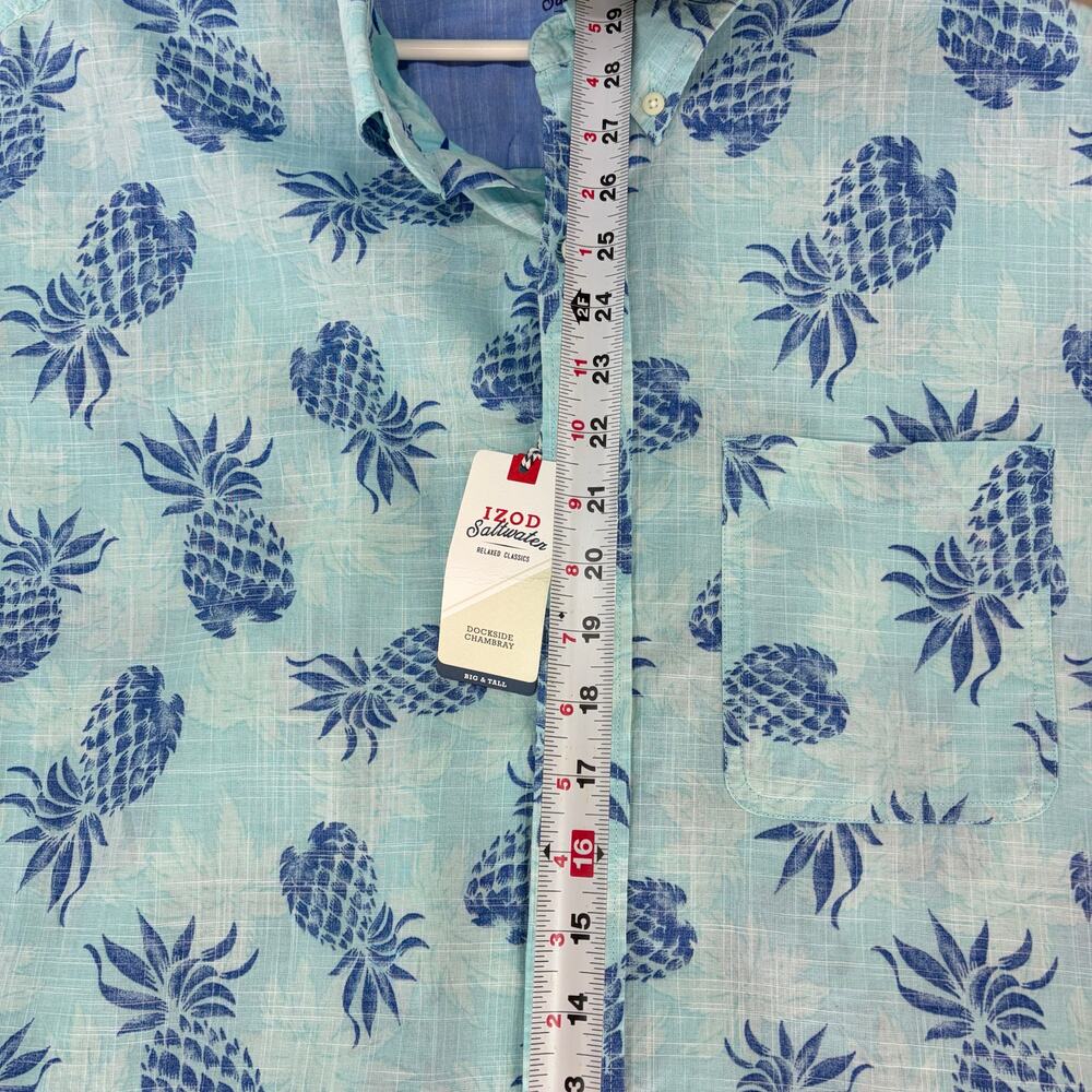 IZOD Men's 2XL Dockside Chambray Pineapple Short Sleeve Button Down Shirt NWT - Picture 4 of 16